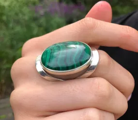 Malachite Ring - Large Green Ring - Vintage Cocktail Ring