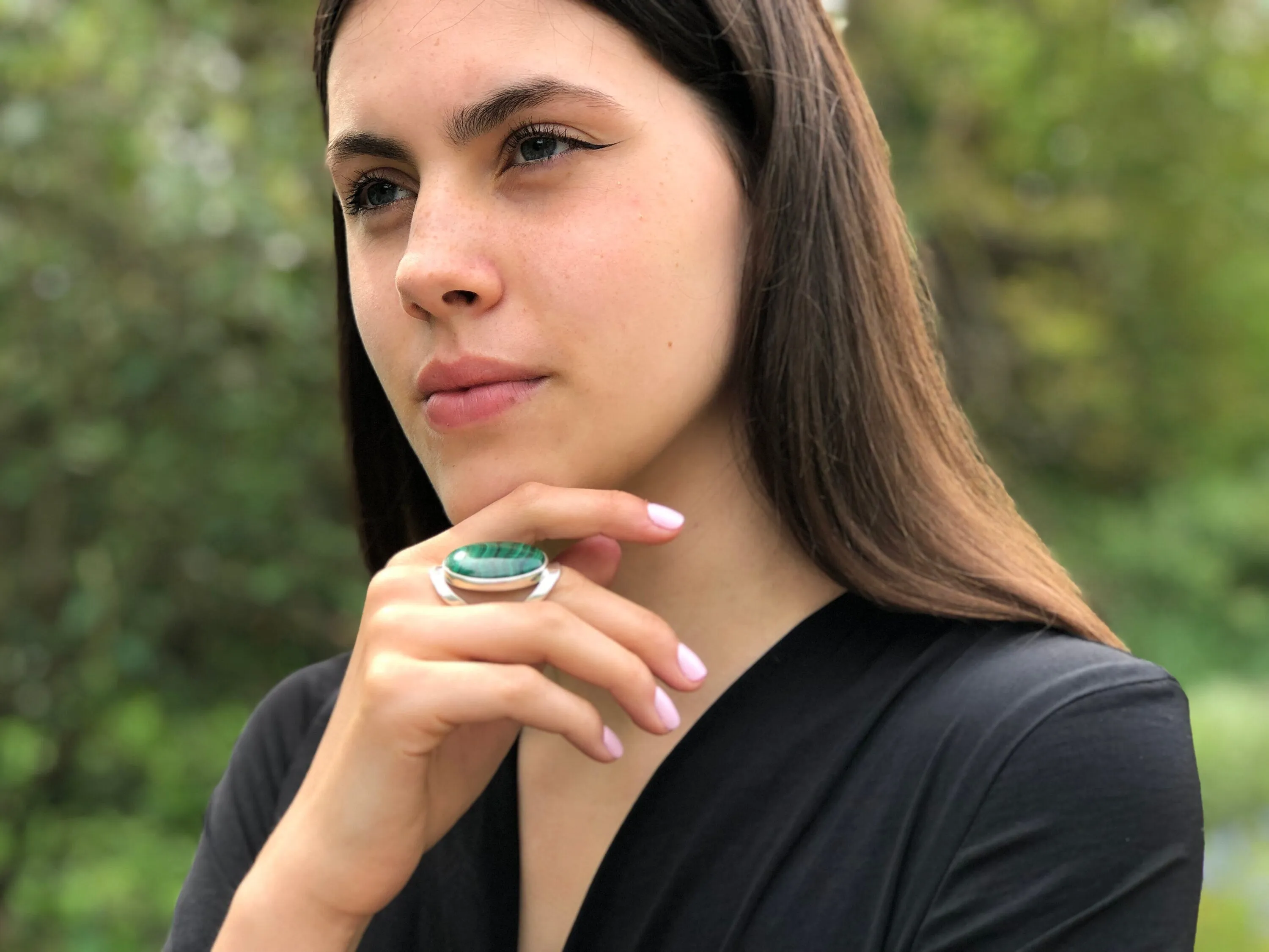 Malachite Ring - Large Green Ring - Vintage Cocktail Ring