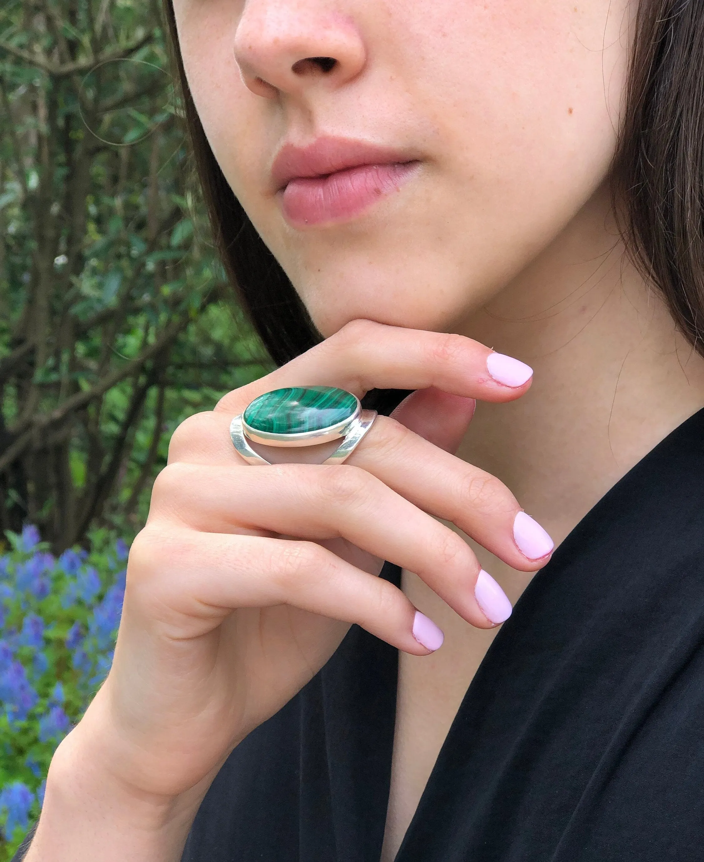 Malachite Ring - Large Green Ring - Vintage Cocktail Ring