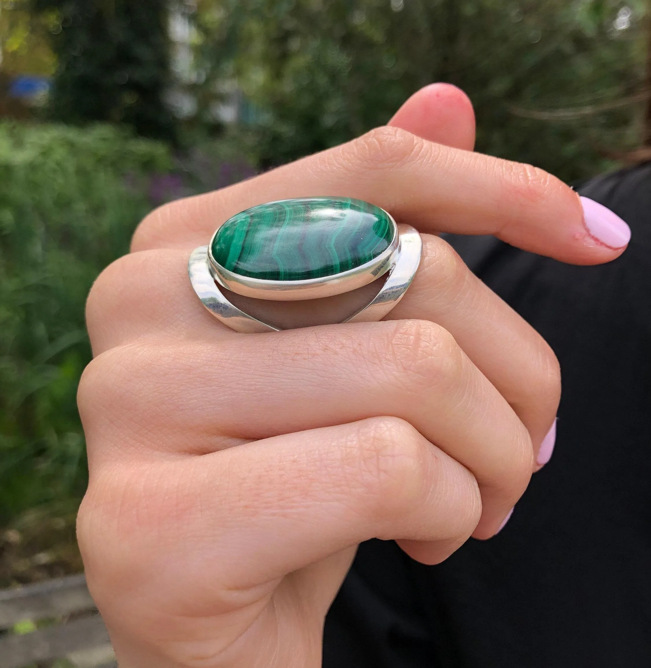 Malachite Ring - Large Green Ring - Vintage Cocktail Ring