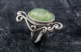 Prehnite Ring - Statement Boho Ring - Prehnite Bezel Ring