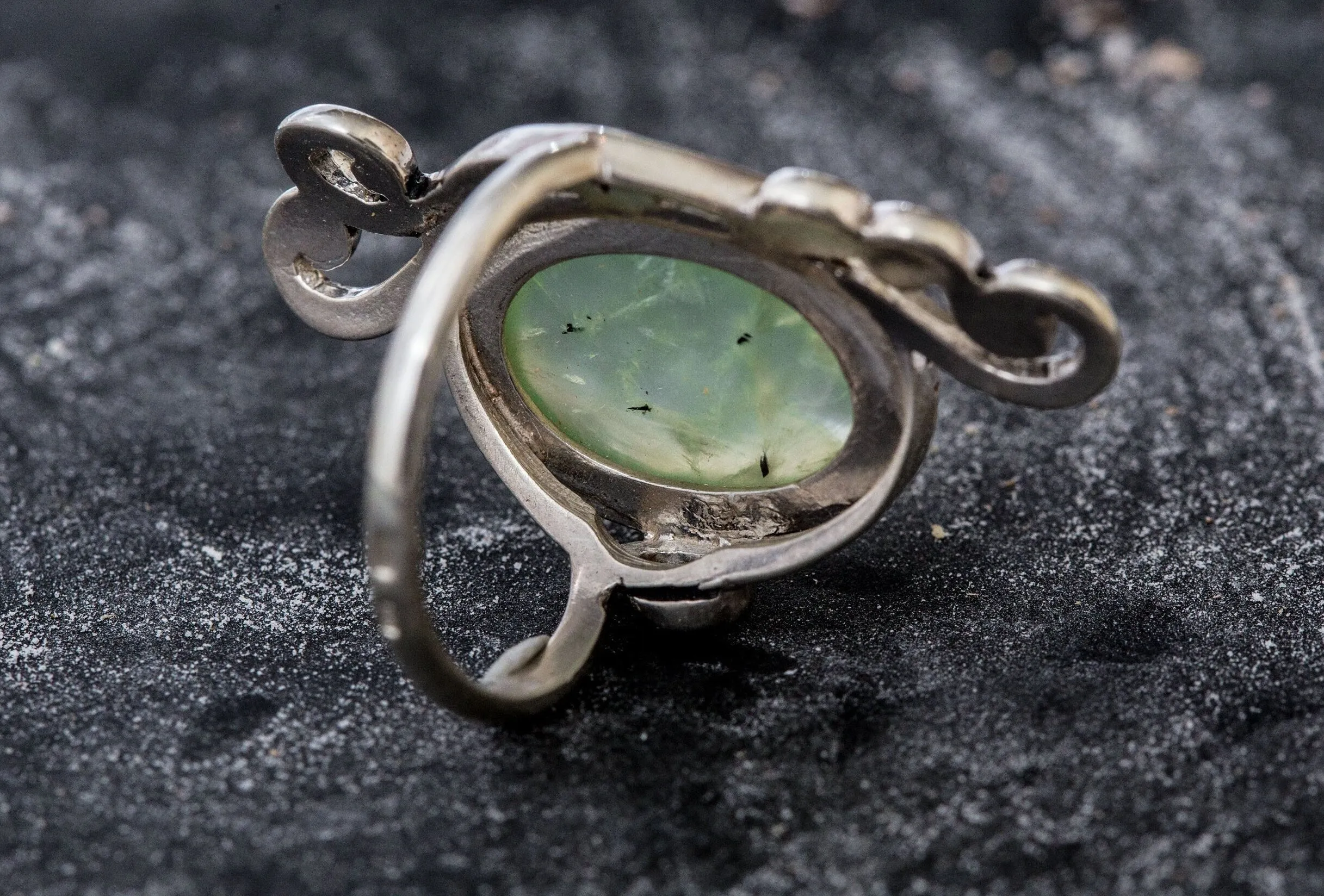 Prehnite Ring - Statement Boho Ring - Prehnite Bezel Ring