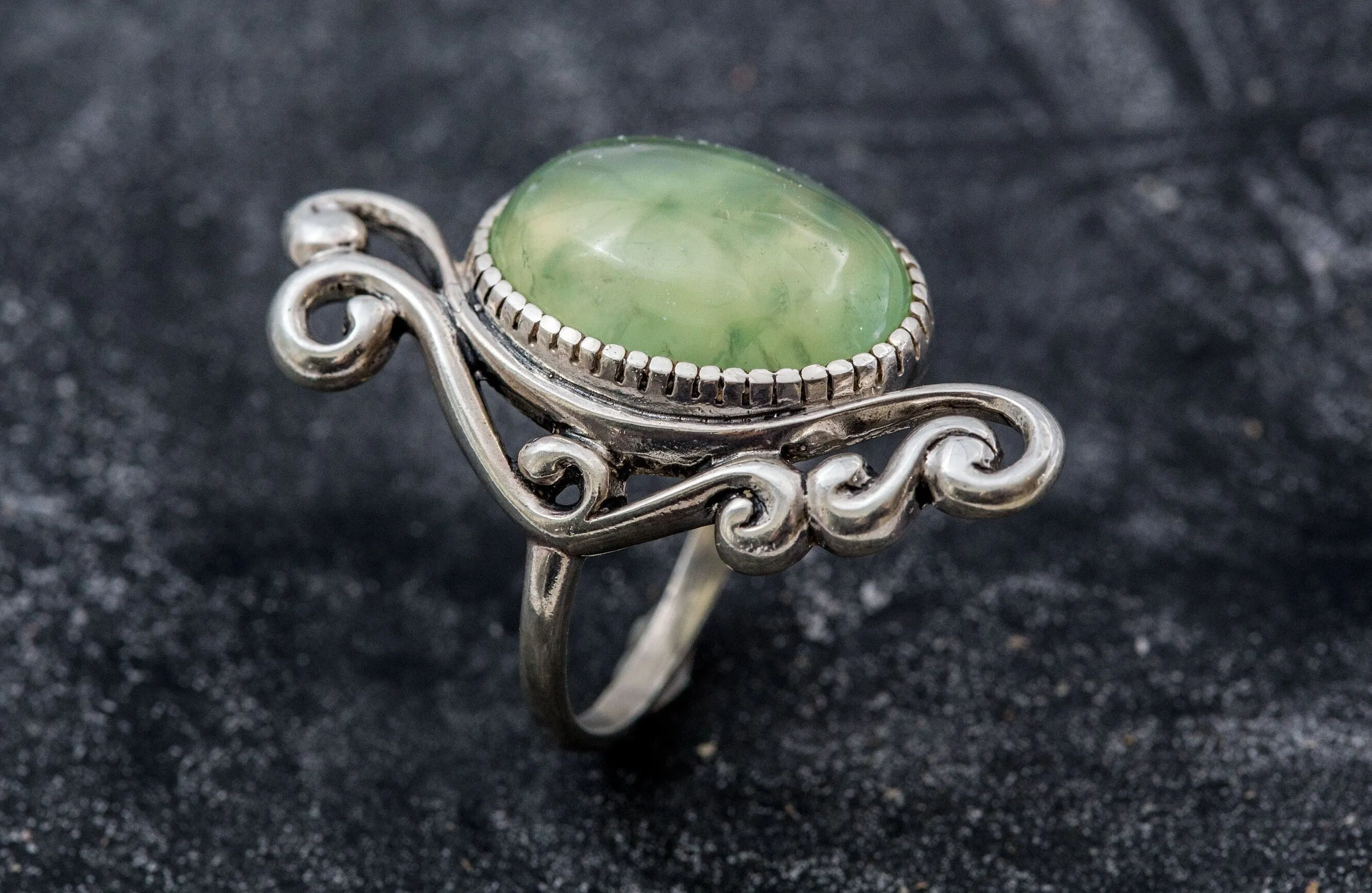 Prehnite Ring - Statement Boho Ring - Prehnite Bezel Ring