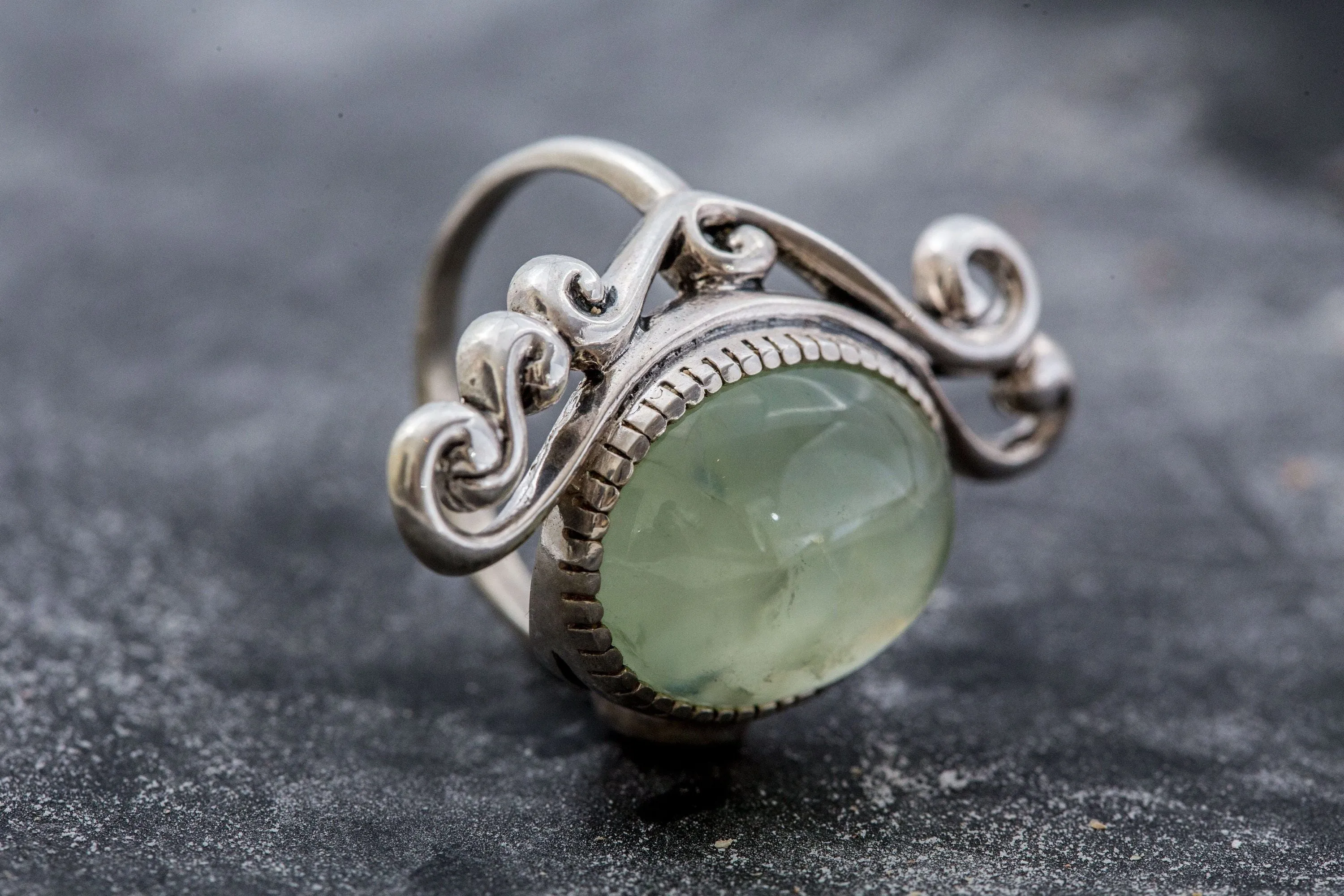 Prehnite Ring - Statement Boho Ring - Prehnite Bezel Ring