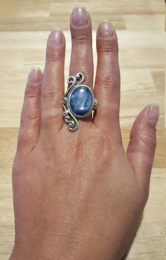 Prehnite Ring - Statement Boho Ring - Prehnite Bezel Ring