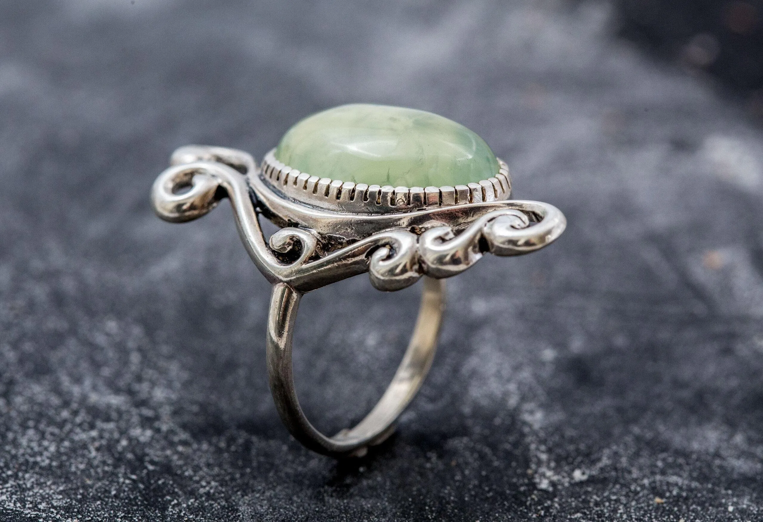 Prehnite Ring - Statement Boho Ring - Prehnite Bezel Ring
