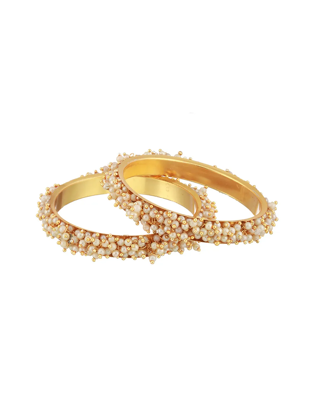 Set Of 2 Gold-Plated Pearl Beaded Bangles