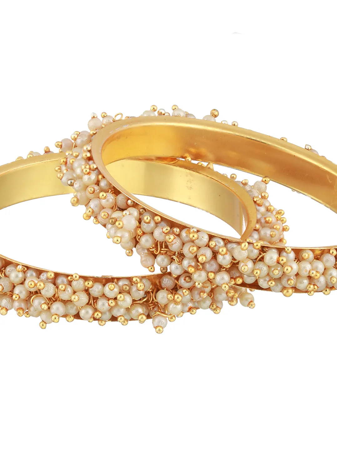 Set Of 2 Gold-Plated Pearl Beaded Bangles