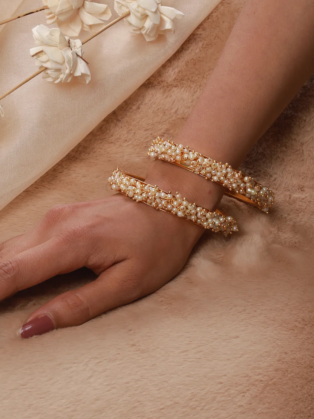 Set Of 2 Gold-Plated Pearl Beaded Bangles