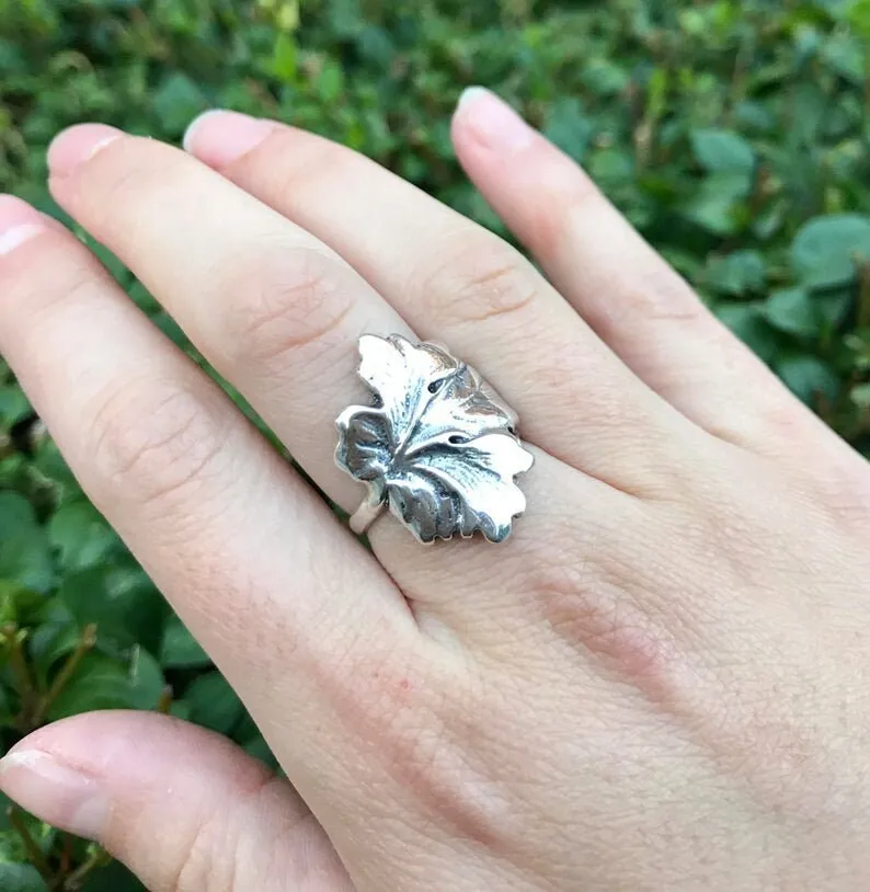 Silver Leaf Ring - Maple Leaf Ring - Statement Leaf Ring