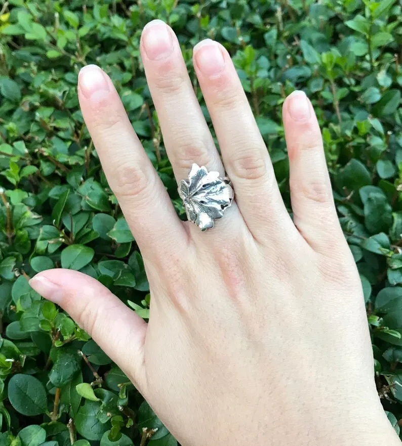 Silver Leaf Ring - Maple Leaf Ring - Statement Leaf Ring