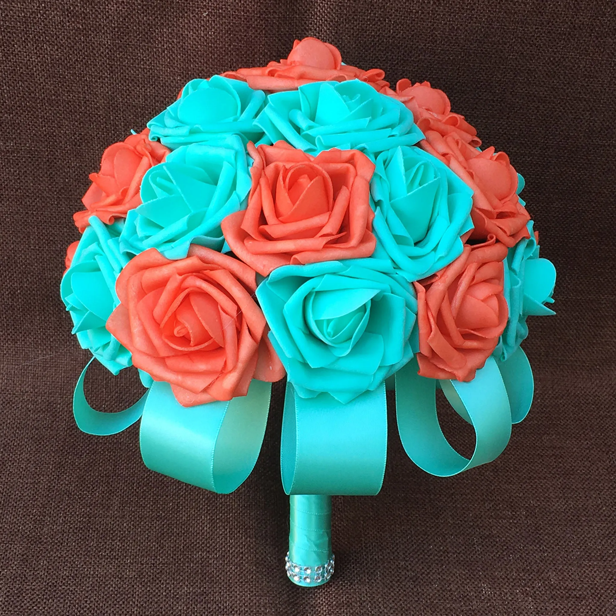 Spa Blue and Coral Bridal Wedding Bouquet