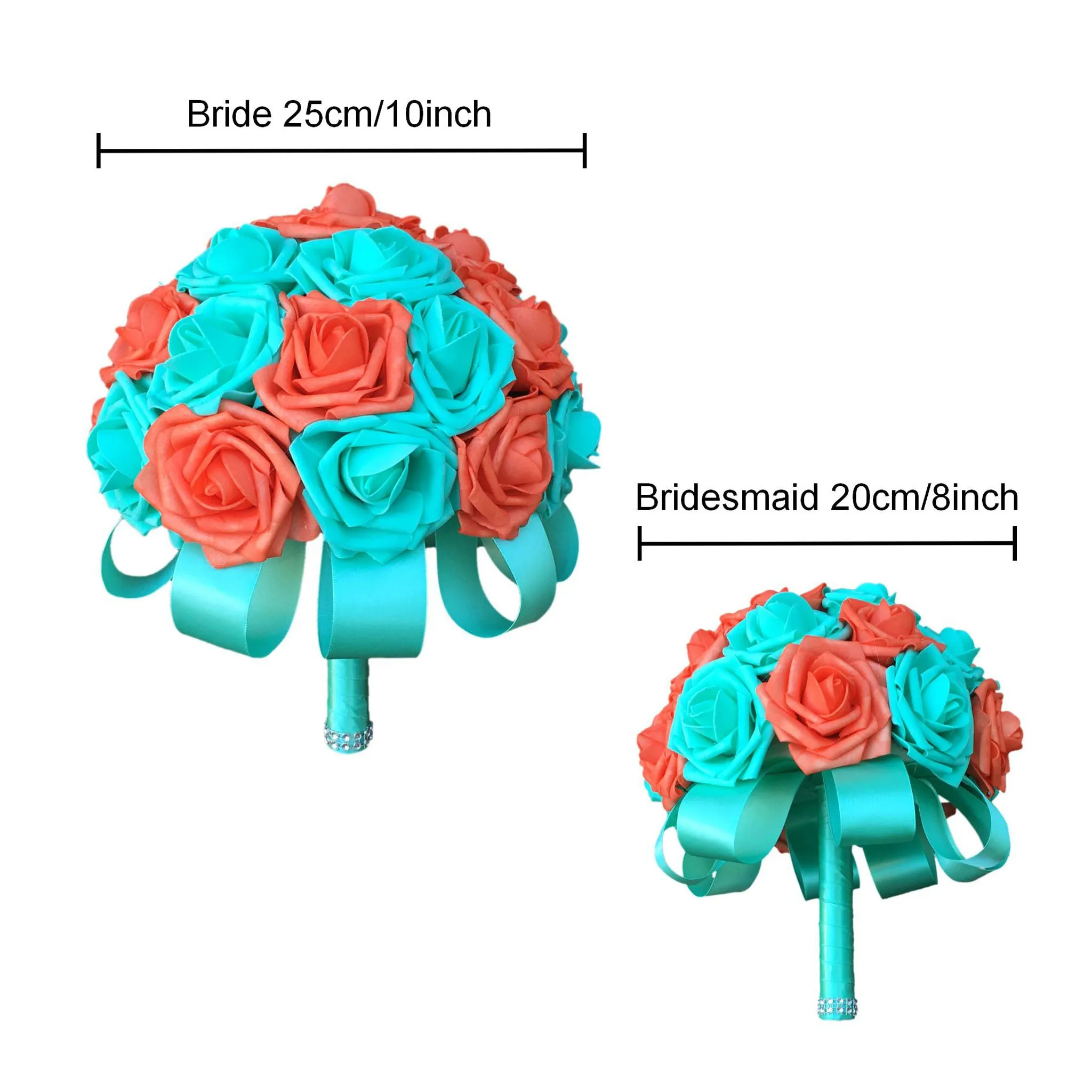 Spa Blue and Coral Bridal Wedding Bouquet