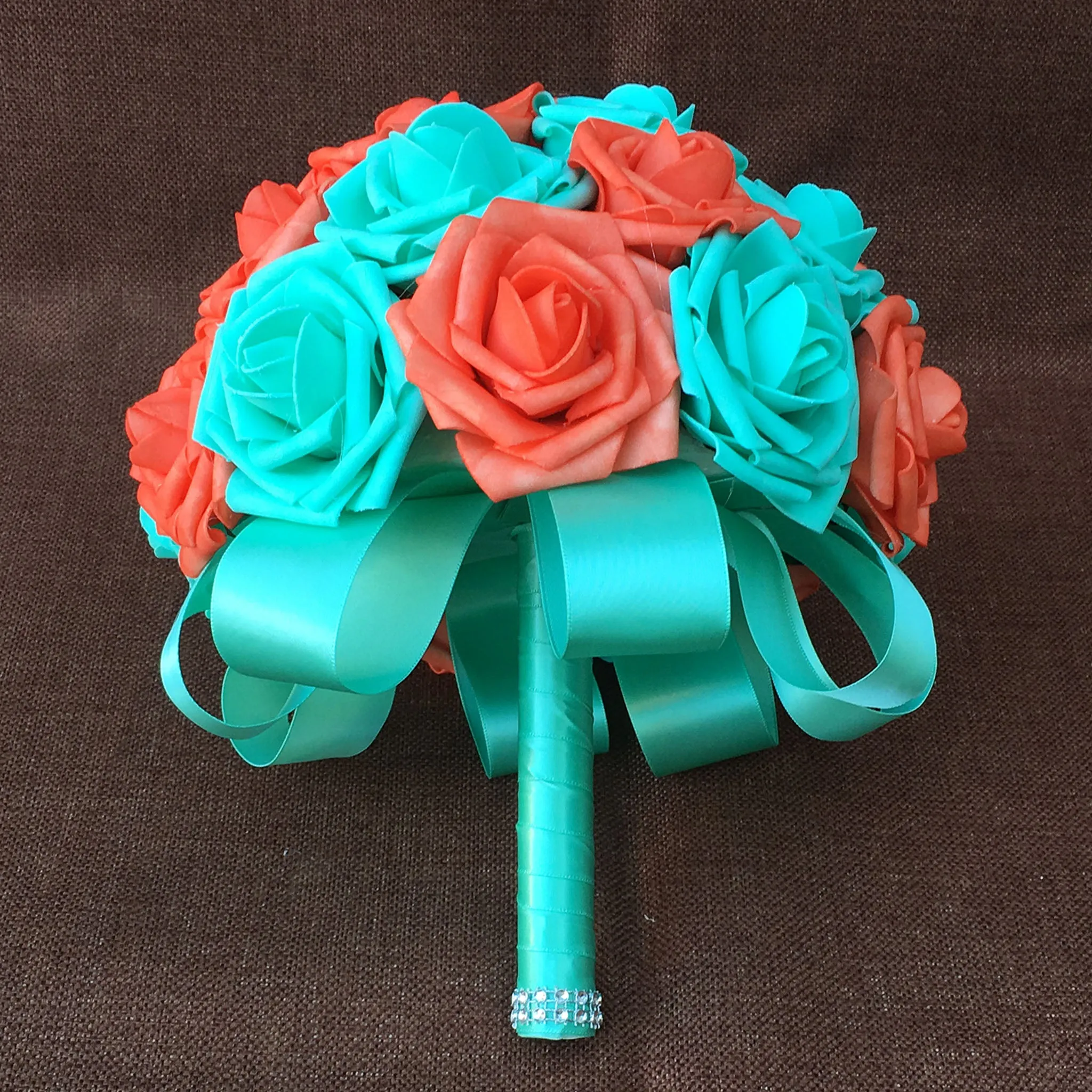 Spa Blue and Coral Bridal Wedding Bouquet