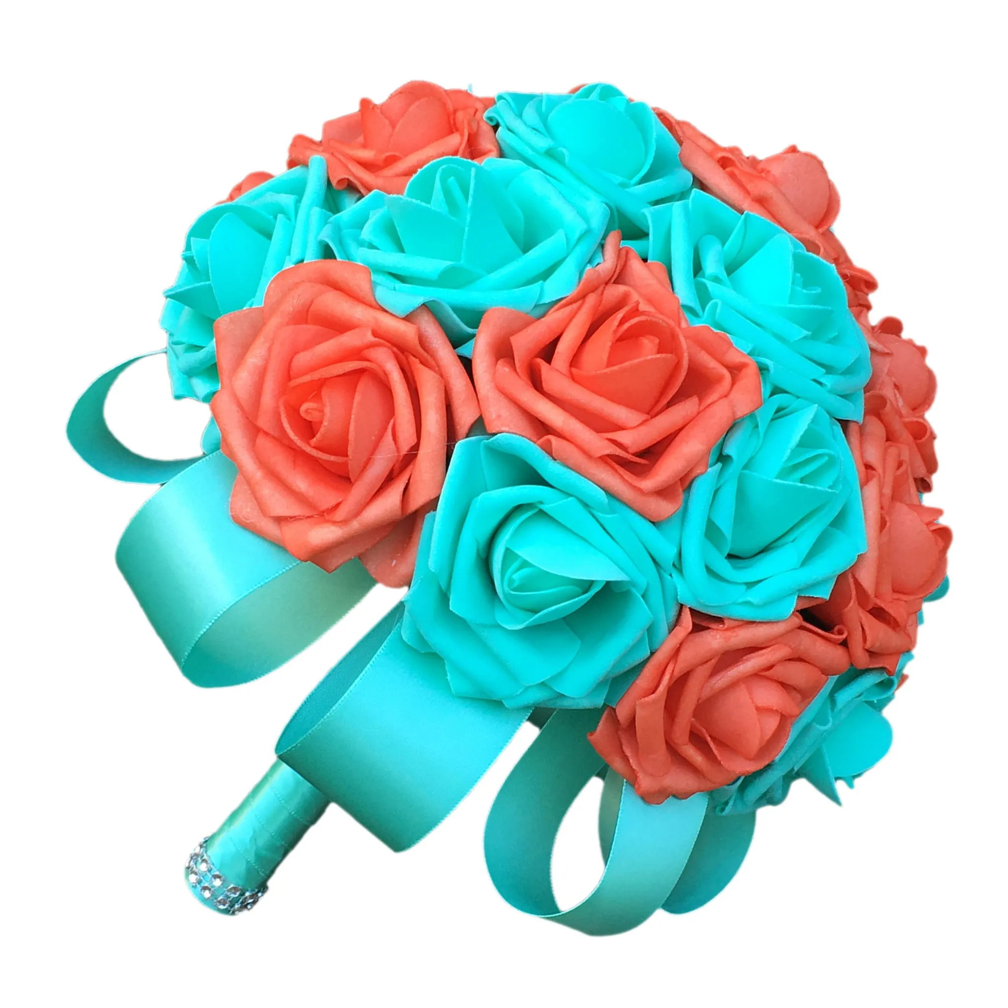 Spa Blue and Coral Bridal Wedding Bouquet