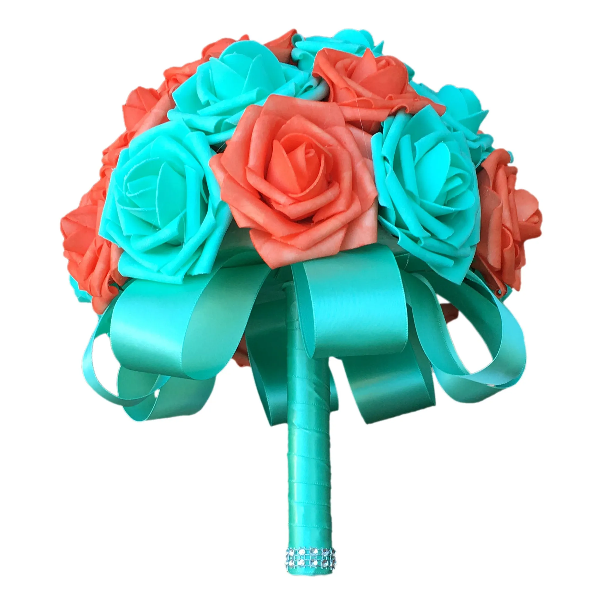 Spa Blue and Coral Bridal Wedding Bouquet